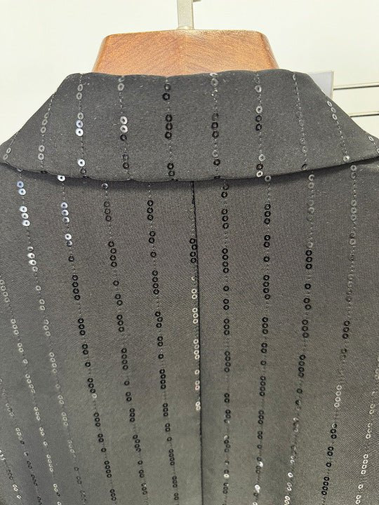 Sequined Blazer & Flared Pants Formal Suit Set by Shine | Suit Set from Luxe Lane | SKU: -1 | Barcode:  | Options: Black S(2) | OEM ODM Formal Ladies Suit Factory Elegant Sequined Blazer Flared Pants Formal Business Evening Wear Womens Tailored Suit Set