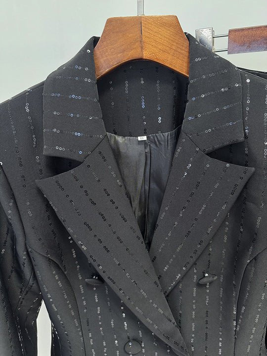 Sequined Blazer & Flared Pants Formal Suit Set by Shine | Suit Set from Luxe Lane | SKU: -1 | Barcode:  | Options: Black S(2) | OEM ODM Formal Ladies Suit Factory Elegant Sequined Blazer Flared Pants Formal Business Evening Wear Womens Tailored Suit Set