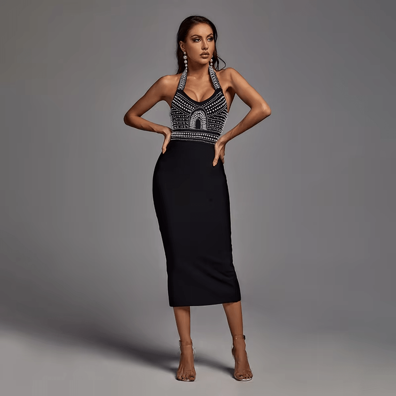 Seraphina Beaded Corset Evening Dress by Luxe Lane | from Luxe Lane | SKU:  | Barcode:  | Options: Black XS | Seraphina Beaded Corset Evening Dress