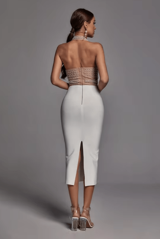 Seraphina Beaded Corset Halter Evening Dress | by Luxe Lane | from Luxe Lane | | White XS |