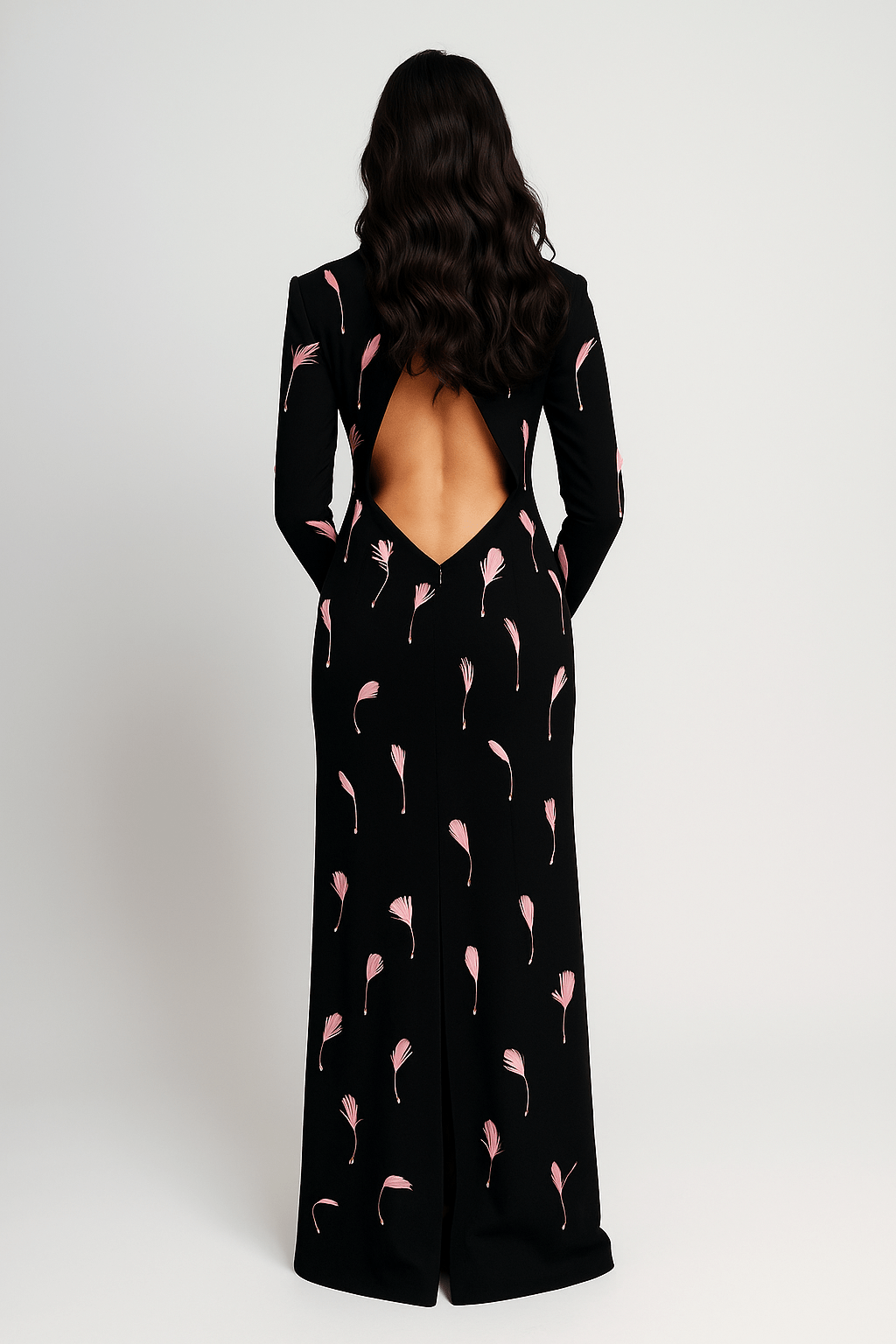 Seraphina High - Neck Feather Backless Gown by Luxe Lane | from Luxe Lane | SKU:  | Barcode:  | Options: Black S | Seraphina High - Neck Feather Backless Gown