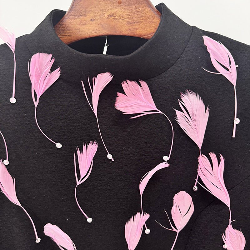 Seraphina High - Neck Feather Backless Gown by Luxe Lane | from Luxe Lane | SKU:  | Barcode:  | Options: Black S | Womens Fashion Clothes 2025 Luxury Evening Gown Long Bodycon Dress Feather Backless Design Elegant Party Dresses for Hostess