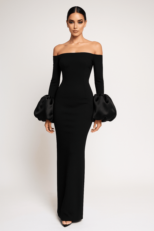 Seraphina Modest Lantern Sleeve Gown by Luxe Lane | from Luxe Lane | SKU:  | Barcode:  | Options: Red XS | Seraphina Modest Lantern Sleeve Gown