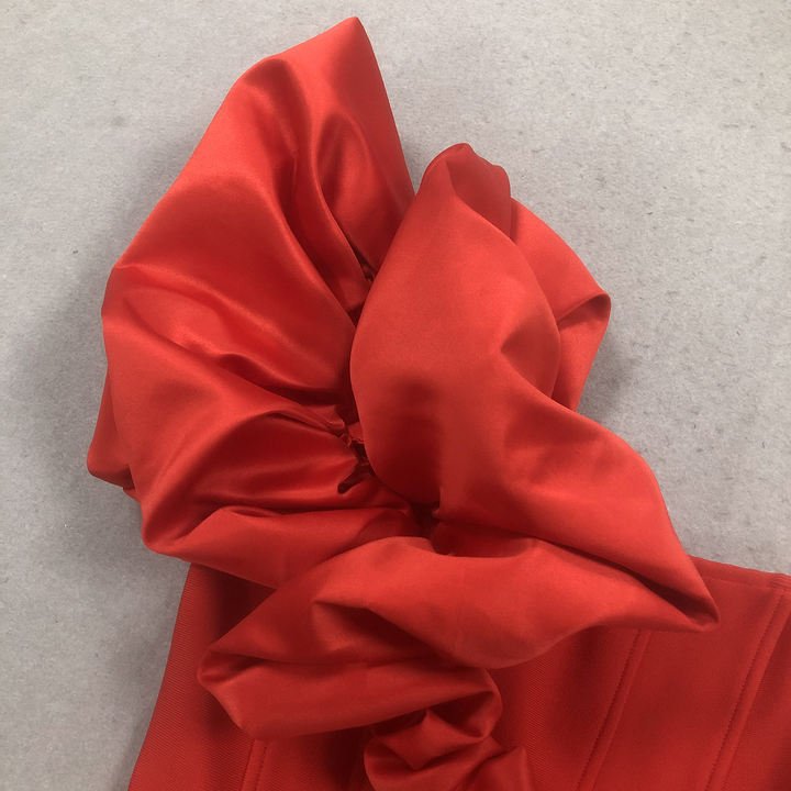 Seraphina Red One - Shoulder Flower Mini Dress by Luxe Lane | from Luxe Lane | SKU:  | Barcode:  | Options: Red S | Luxury Birthday Evening Bandage Dresses Women Rochi De Seara Wedding Party Dress Red Sexy Bodycon Mini Prom Dress with Flowers