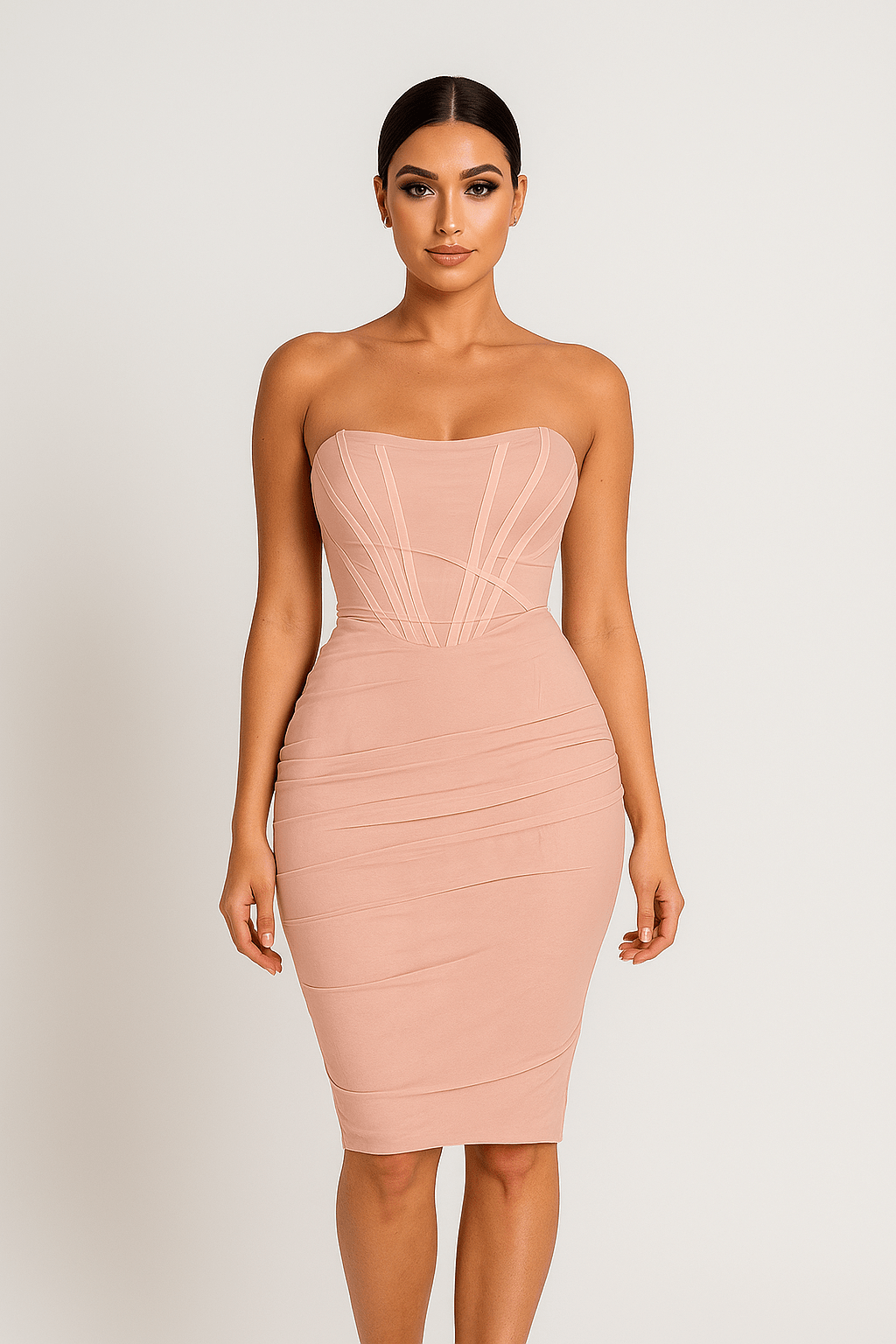 Seraphina Sheer Mesh Lace Strapless Dress by Luxe Lane | from Luxe Lane | SKU:  | Barcode:  | Options: Pink S | Seraphina Sheer Mesh Lace Strapless Dress