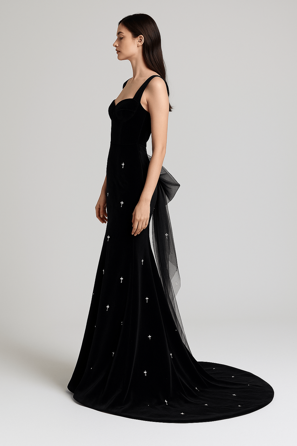 Seraphina Velvet Beaded Mermaid Gown by Luxe Lane | from Luxe Lane | SKU:  | Barcode:  | Options: Black S | Seraphina Velvet Beaded Mermaid Gown