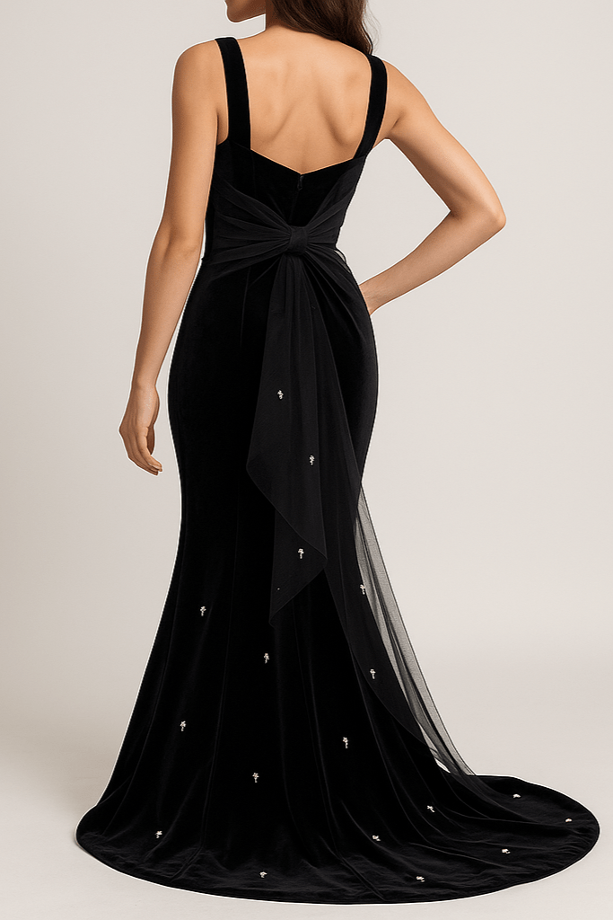 Seraphina Velvet Beaded Mermaid Gown by Luxe Lane | from Luxe Lane | SKU:  | Barcode:  | Options: Black S | Seraphina Velvet Beaded Mermaid Gown