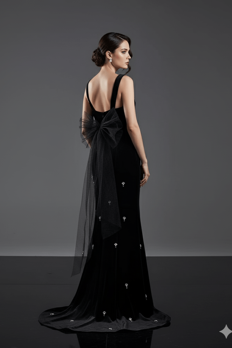 Seraphina Velvet Beaded Mermaid Gown by Luxe Lane | from Luxe Lane | SKU:  | Barcode:  | Options: Black S | Seraphina Velvet Beaded Mermaid Gown