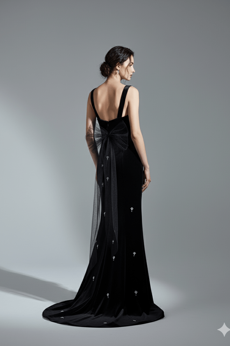 Seraphina Velvet Beaded Mermaid Gown by Luxe Lane | from Luxe Lane | SKU:  | Barcode:  | Options: Black S | Seraphina Velvet Beaded Mermaid Gown