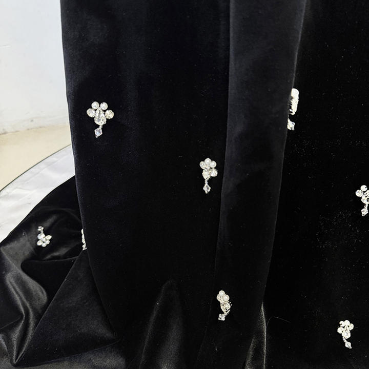 Seraphina Velvet Beaded Mermaid Gown by Luxe Lane | from Luxe Lane | SKU:  | Barcode:  | Options: Black S | Good Quality Female Clothing Elegant Mermaid Dresses Spaghetti Strap Beaded Long Gown Womens Velvet Dress Ladies Evening Outfit