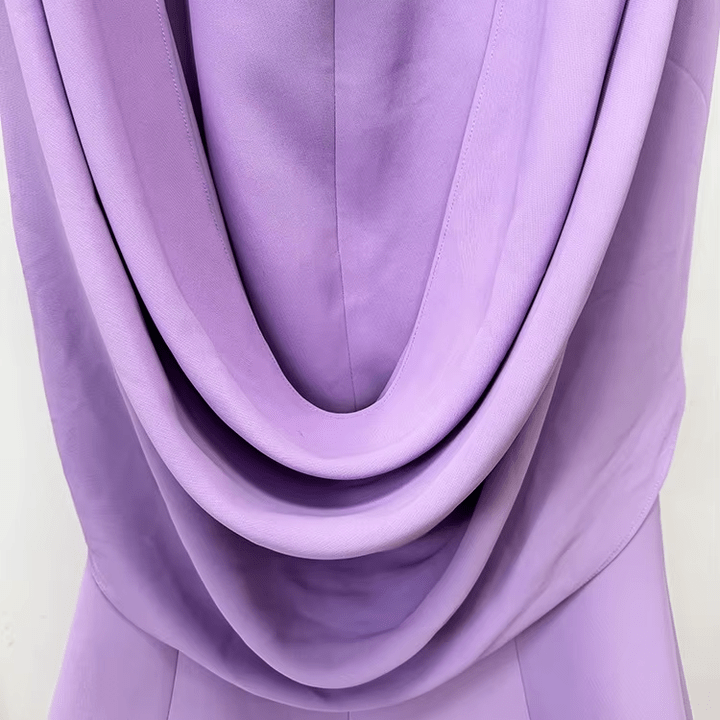 Seraphine Crystal Halter Cape Gown by Shine | mermaid gown from Luxe Lane | SKU: W11278-1 | Barcode:  | Options: Purple S(6) | High Quality Crystal Halter Cape Sleeve Mermaid Maxi Evening Dresses Backless Beaded Purple Long Gown Formal Dress for Women