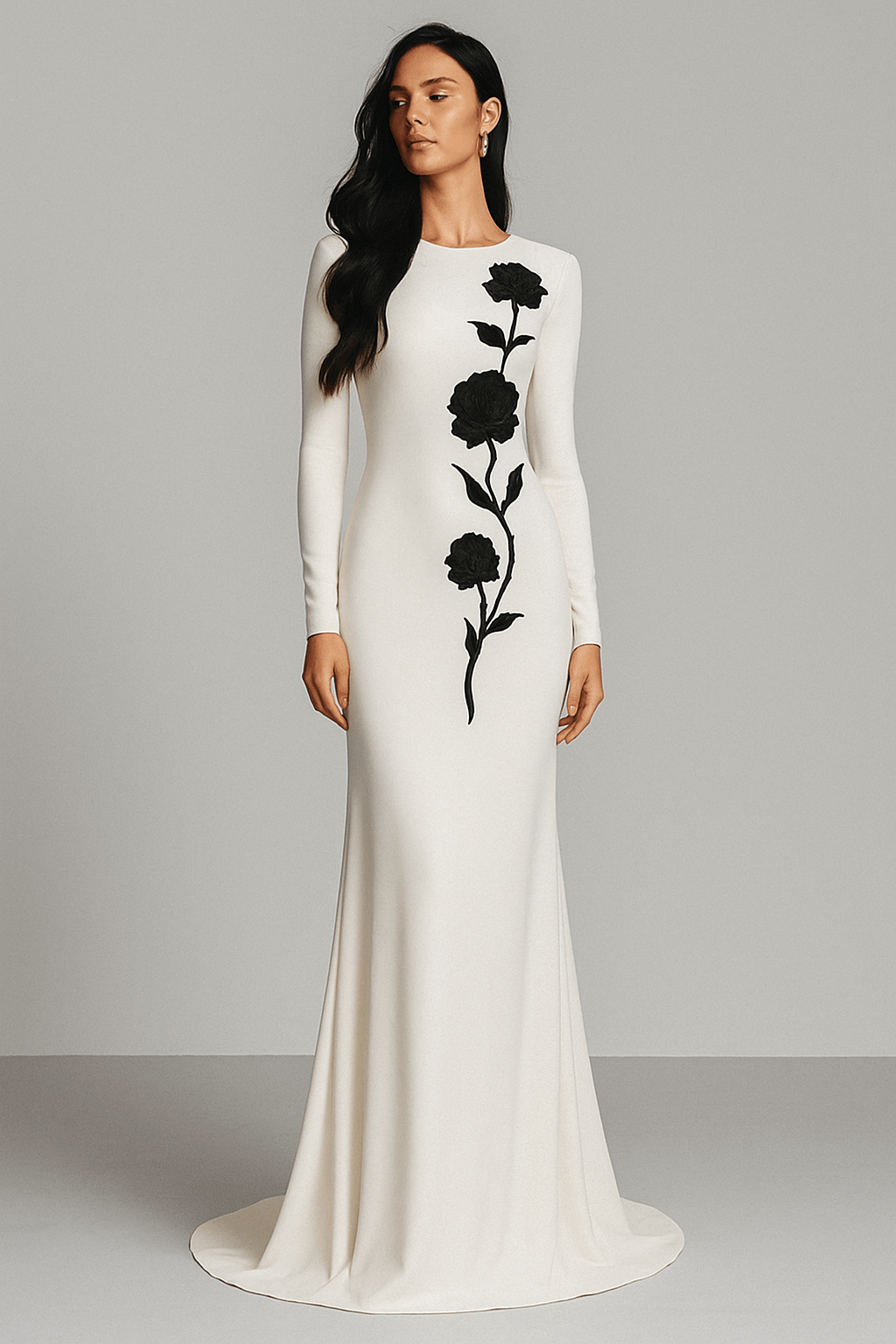 Serenaya White Floral Embroidered Gown by Shine | Party dresses from Luxe Lane | SKU: W11258-1 | Barcode:  | Options: White S | Serenaya White Floral Embroidered Gown