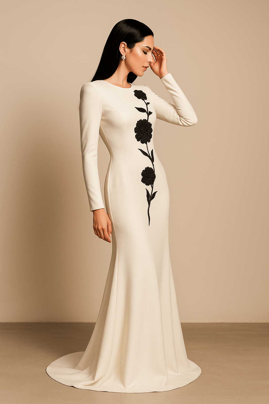 Serenaya White Floral Embroidered Gown by Shine | Party dresses from Luxe Lane | SKU: W11258-1 | Barcode:  | Options: White S | Serenaya White Floral Embroidered Gown
