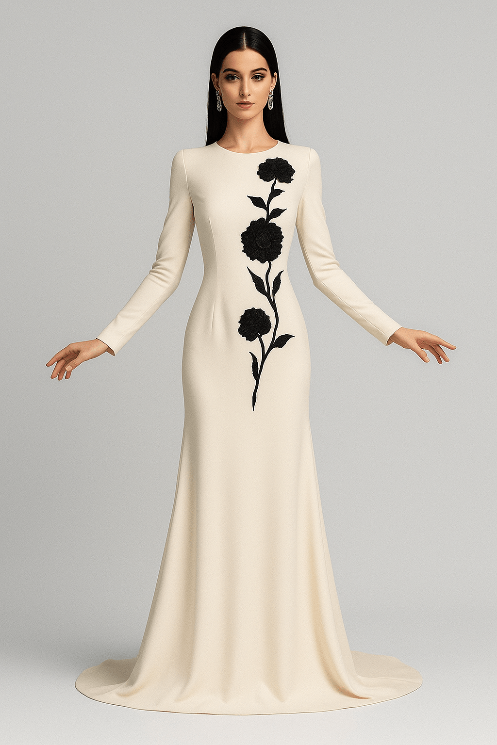 Serenaya White Floral Embroidered Gown by Shine | Party dresses from Luxe Lane | SKU: W11258-1 | Barcode:  | Options: White S | Serenaya White Floral Embroidered Gown