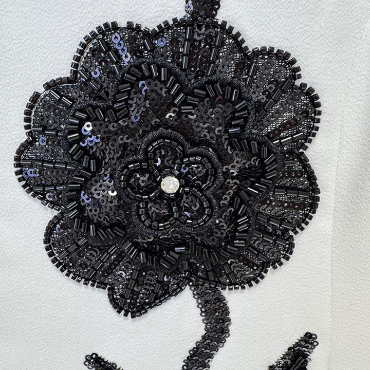 Serenaya White Floral Embroidered Gown by Shine | Party dresses from Luxe Lane | SKU: W11258-1 | Barcode:  | Options: White S | Womens Formal Wear Manufacturer White Long Sleeve Maxi Party Dress Black Sequin Beaded Floral Embroidery Elegant Evening Gown