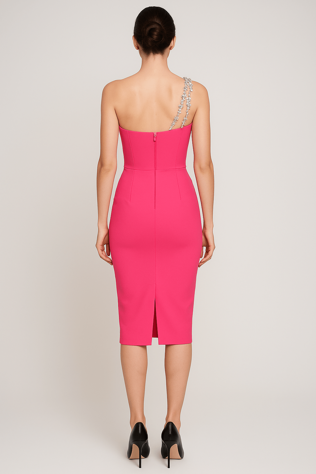 Serenella Rhinestone Slash Neck Bandage Dress by Luxe Lane | from Luxe Lane | SKU:  | Barcode:  | Options: Pink S | Serenella Rhinestone Slash Neck Bandage Dress