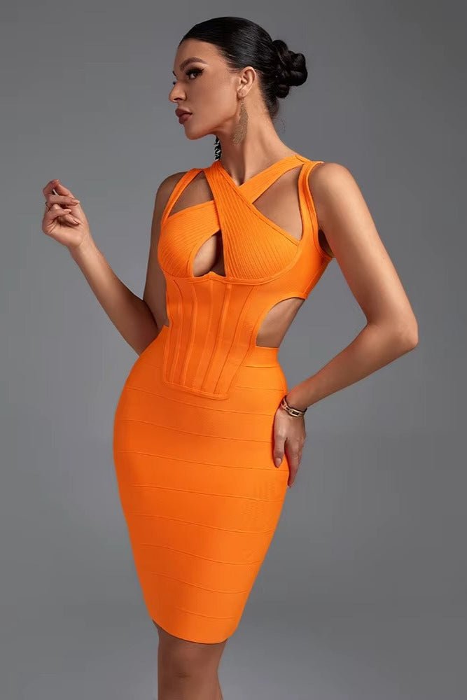 Sienna Cutout Cross - Strap Dress by Luxe Lane | from Luxe Lane | SKU:  | Barcode:  | Options: Orange S | Sienna Cutout Cross - Strap Dress