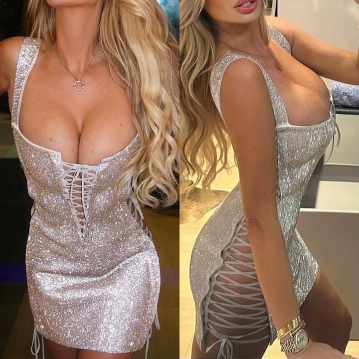Silver Diamond Sequin Bodycon Mini Party DressClub DressesSilverS(6)Luxe Lane