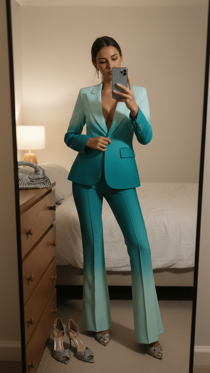 Single - Breasted Blazer & Wide - Leg Pants Formal Suit SetPants SuitsGradient greenM(4)Luxe Lane
