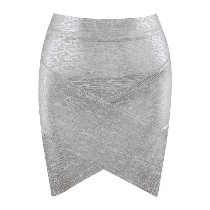 Solea Triple - Tone Bodycon Bandage Mini Skirt by Luxe Lane | from Luxe Lane | SKU:  | Barcode:  | Options: Silver XS | Three Color Ready to Ship Summer Casual Girl Short Skirts Sexy Bodycon Bandage Skirt