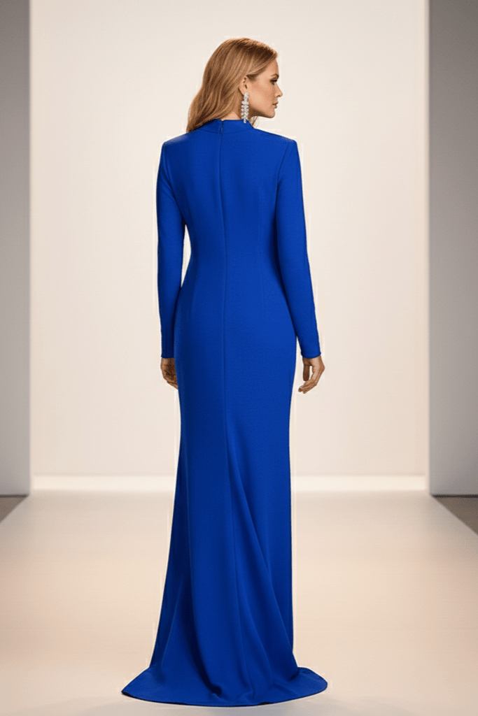 Solena Royal Blue Pleated V - Neck Gown by Luxe Lane | from Luxe Lane | SKU:  | Barcode:  | Options: Blue S | Solena Royal Blue Pleated V - Neck Gown