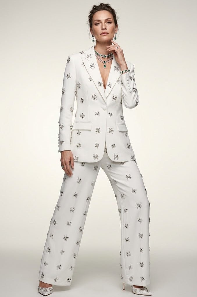 Star Embellished Blazer Trouser SetPants SuitsWhiteS(2)Luxe Lane