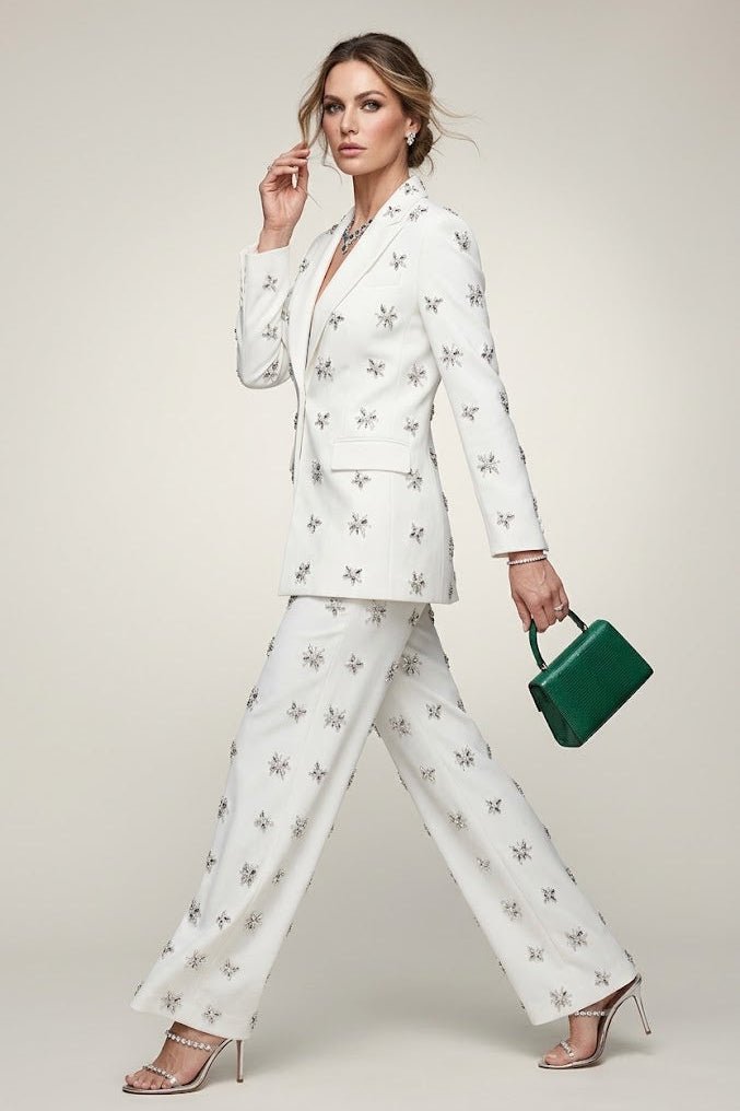Star Embellished Blazer Trouser SetPants SuitsWhiteS(2)Luxe Lane