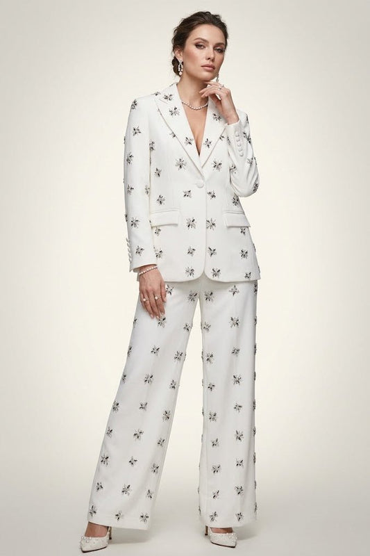 Star Embellished Blazer Trouser SetPants SuitsWhiteS(2)Luxe Lane