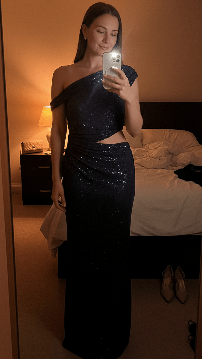 Stellar One Shoulder Rhinestone GownDark blueXSLuxe Lane