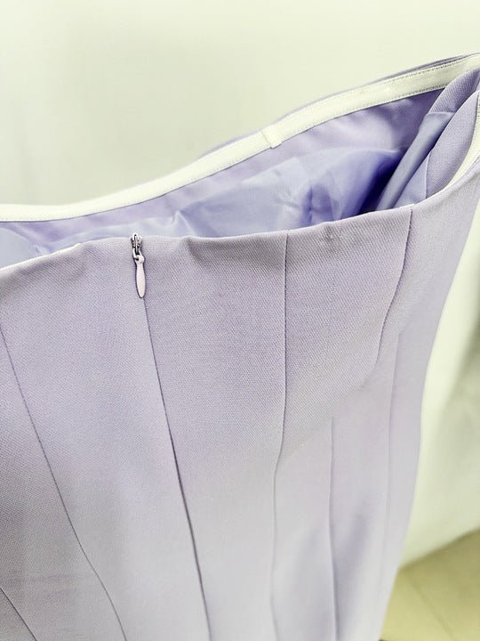 Strapless Beaded Fringe Evening Gown by Luxe Lane | heath gown from Luxe Lane | SKU: -1 | Barcode:  | Options: PURPLE S(2) | Low Moq Women Custom Clothing Elegant Lavender Strapless Designer Dresses Purple Party Dress Evening Gown With Beaded Fringe