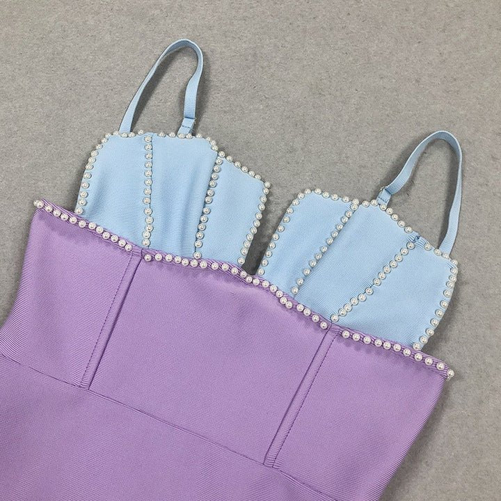 Strapless Feather Pearl Floor - Length Bandage Dress by Y&H | Party Dresses from Luxe Lane | SKU:  | Barcode:  | Options: Purple XS(4) | Luxury Women Clothes Manufacturer Strap Backless Feather Pearl Elegant Purple Long Bandage Dress Gowns for Women Evening Dresses