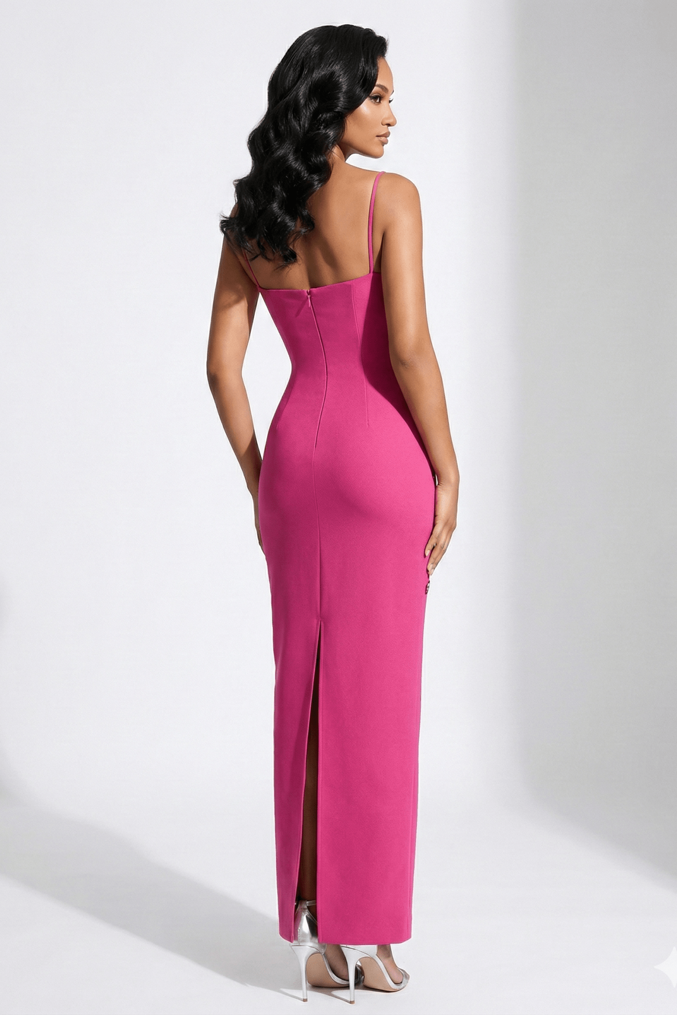 Strapless Rhinestone Floral Bandage Maxi Dress by Shine | Dresses from Luxe Lane | SKU: HD10654-1 | Barcode:  | Options: Rose red S(6) | Strapless Rhinestone Floral Bandage Maxi Dress