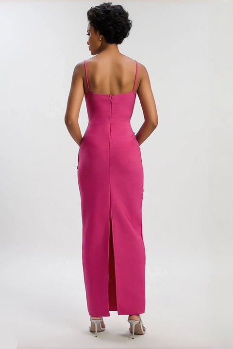 Strapless Rhinestone Floral Bandage Maxi Dress by Shine | Dresses from Luxe Lane | SKU: HD10654-1 | Barcode:  | Options: Rose red S(6) | Dropshipping Bandage Dresses Supplier Elegant Hot Pink Strapless Bodycon Maxi Women's Dress With Rhinestone Sequin Floral