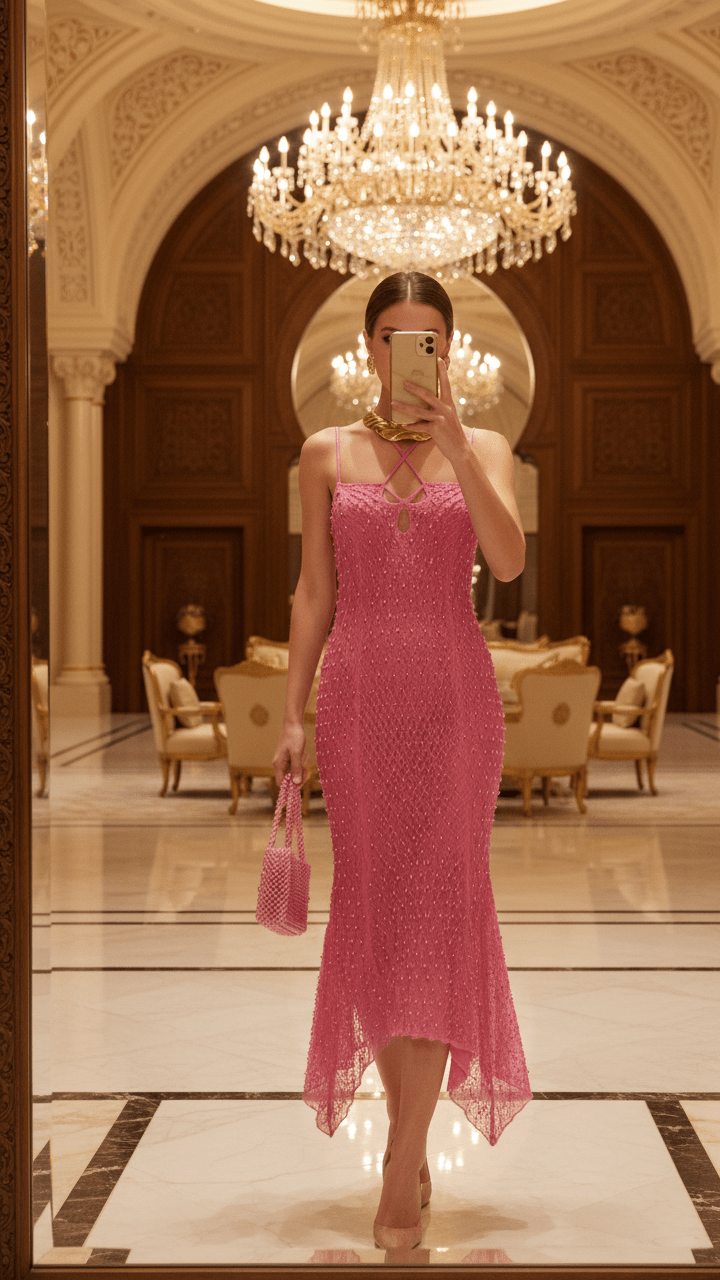 Strapless Sequin Beaded Flowy Party Maxi DressParty DressRose redS(6)Luxe Lane
