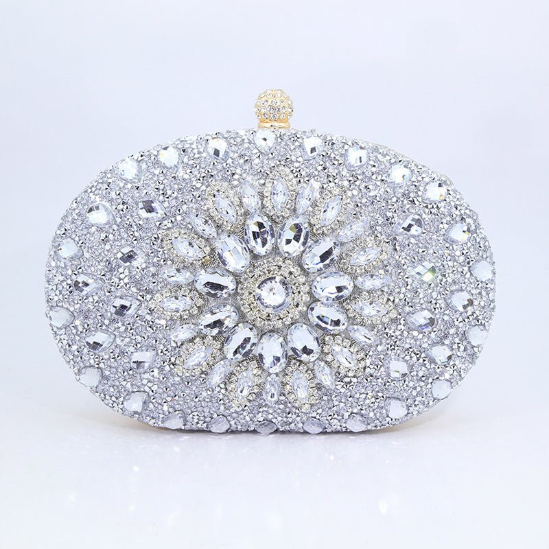 Sunflower Diamond Evening Bag for Women by CJ | 0 from Luxe Lane | SKU: CJYD187817801AZ | Barcode:  | Options: Silver | Sunflower Diamond Evening Bag for Women
