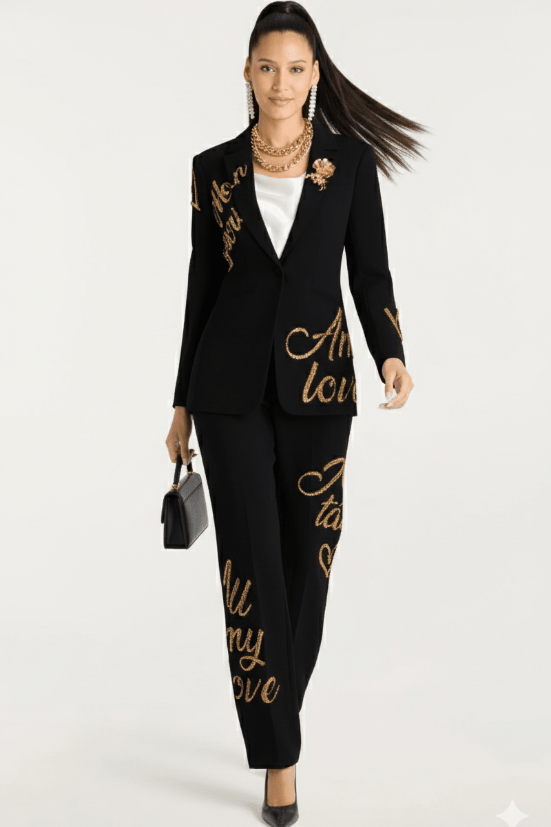 Tailored White Blazer & Pants Business Suit Set+BlackS(6)Luxe Lane