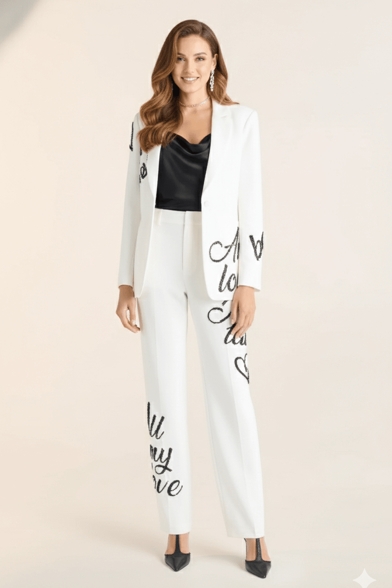 Tailored White Blazer & Pants Business Suit Set+BlackS(6)Luxe Lane