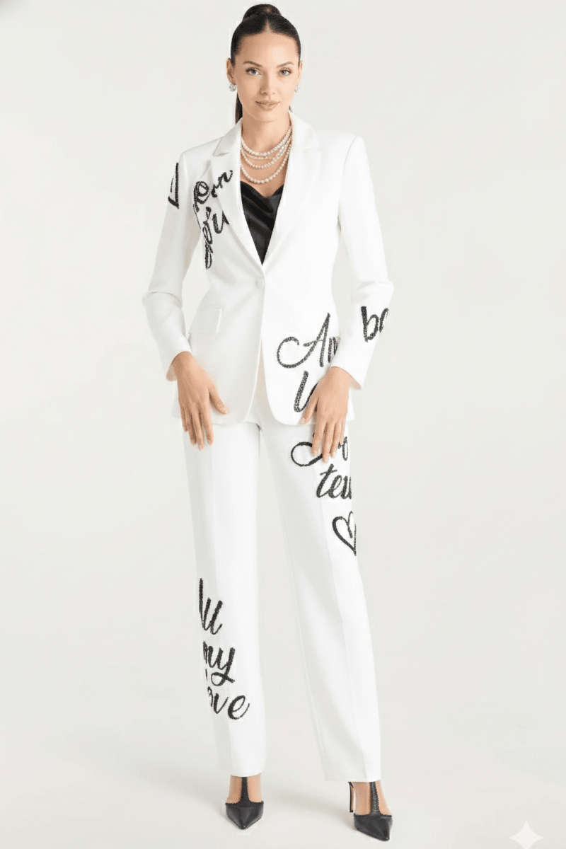 Tailored White Blazer & Pants Business Suit Set+BlackS(6)Luxe Lane