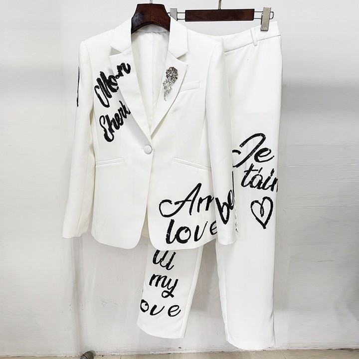 Tailored White Blazer & Pants Business Suit Set+BlackS(6)Luxe Lane