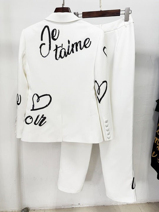 Tailored White Blazer & Pants Business Suit Set+BlackS(6)Luxe Lane