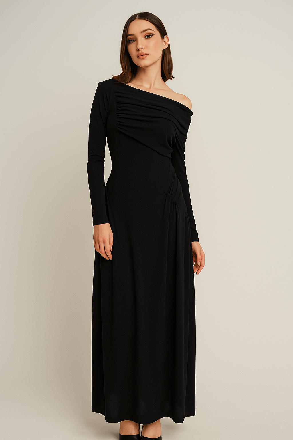 una Elégance Gown – Off Shoulder by Luxe Lane | a - line gown from Luxe Lane | SKU:  | Barcode:  | Options: Black S | una Elégance Gown – Off Shoulder