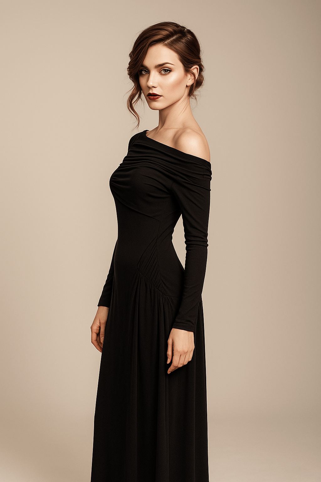 una Elégance Gown – Off Shoulder by Luxe Lane | a - line gown from Luxe Lane | SKU:  | Barcode:  | Options: Black S | una Elégance Gown – Off Shoulder