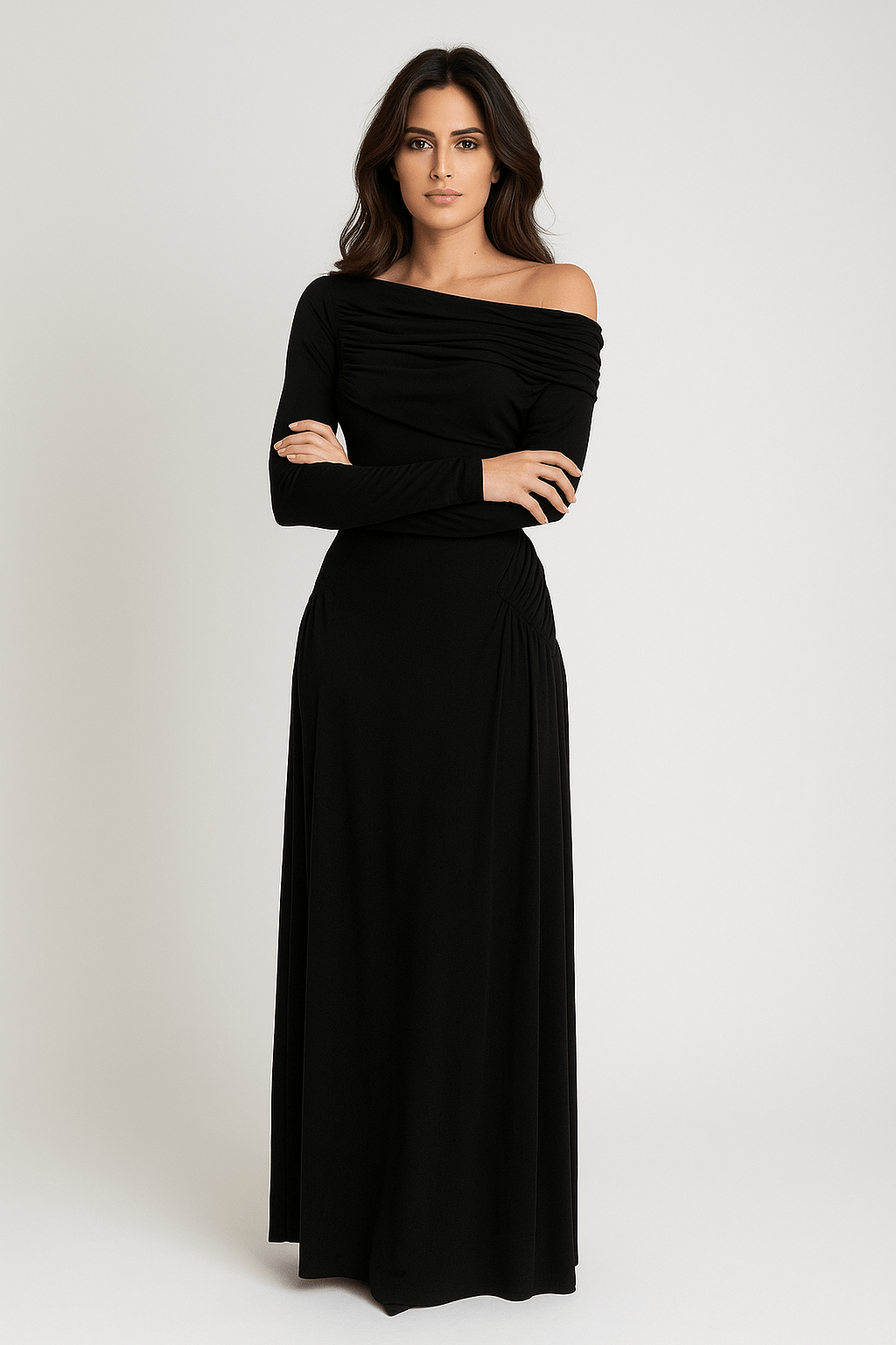 una Elégance Gown – Off Shoulder by Luxe Lane | a - line gown from Luxe Lane | SKU:  | Barcode:  | Options: Black S | una Elégance Gown – Off Shoulder