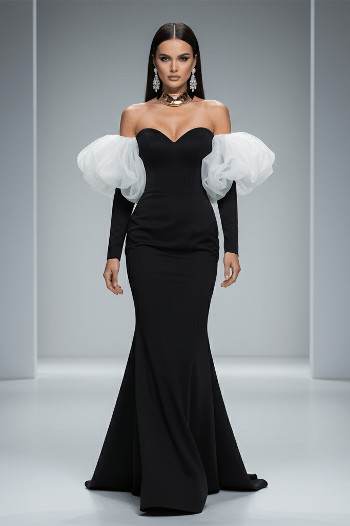 V - Neck Floral Bandage Evening Dress by Shine | Maxi Standard from Luxe Lane | SKU:  | Barcode:  | Options: Black M(8) | V - Neck Floral Bandage Evening Dress