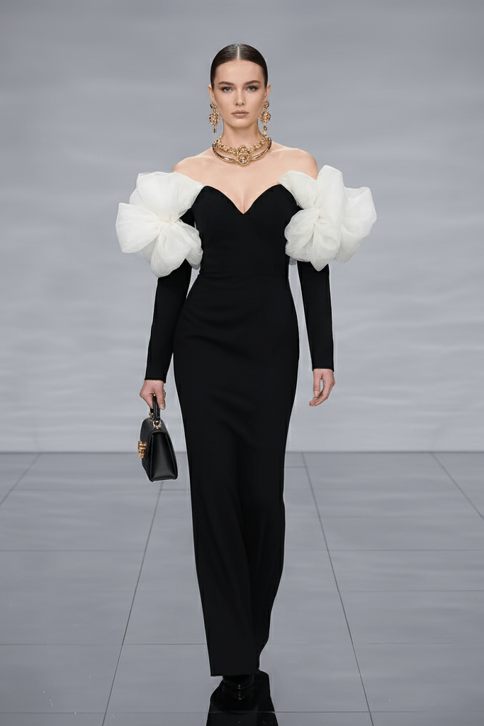 V - Neck Floral Bandage Evening Dress by Shine | Maxi Standard from Luxe Lane | SKU:  | Barcode:  | Options: Black M(8) | V - Neck Floral Bandage Evening Dress