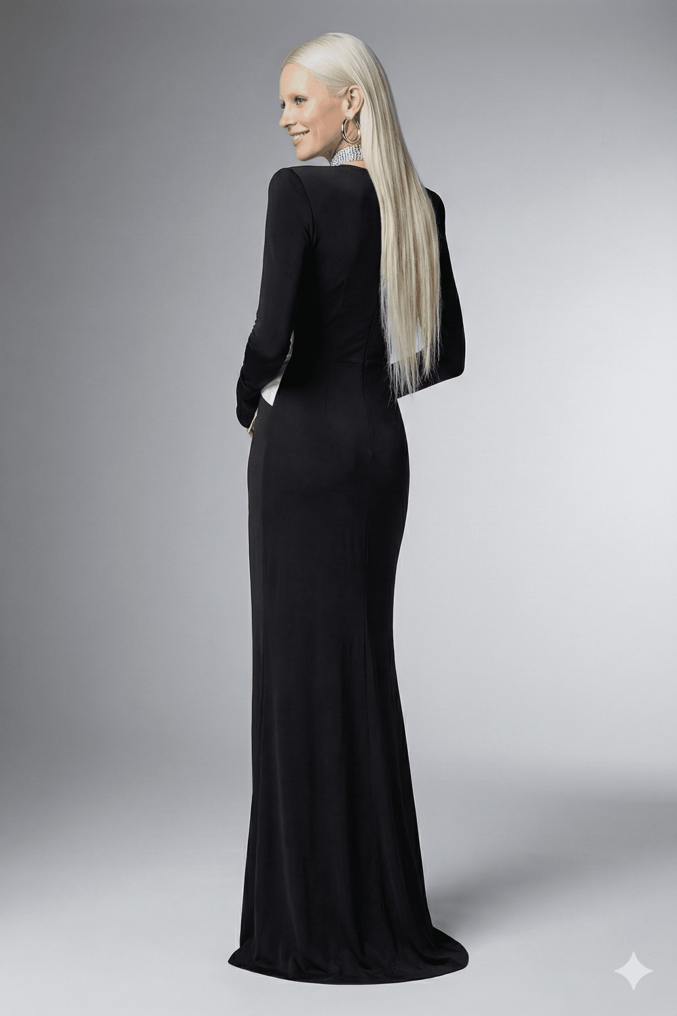 V - Neck Pearl Bow Asymmetrical Maxi Evening Dress by Luxe Lane | Dresses from Luxe Lane | SKU: 1688169-1 | Barcode:  | Options: Black S(6) | V - Neck Pearl Bow Asymmetrical Maxi Evening Dress