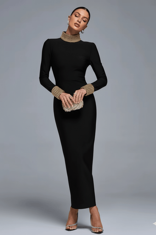 Valencia Beaded Backless Gown by Luxe Lane | from Luxe Lane | SKU:  | Barcode:  | Options: black S | Valencia Beaded Backless Gown