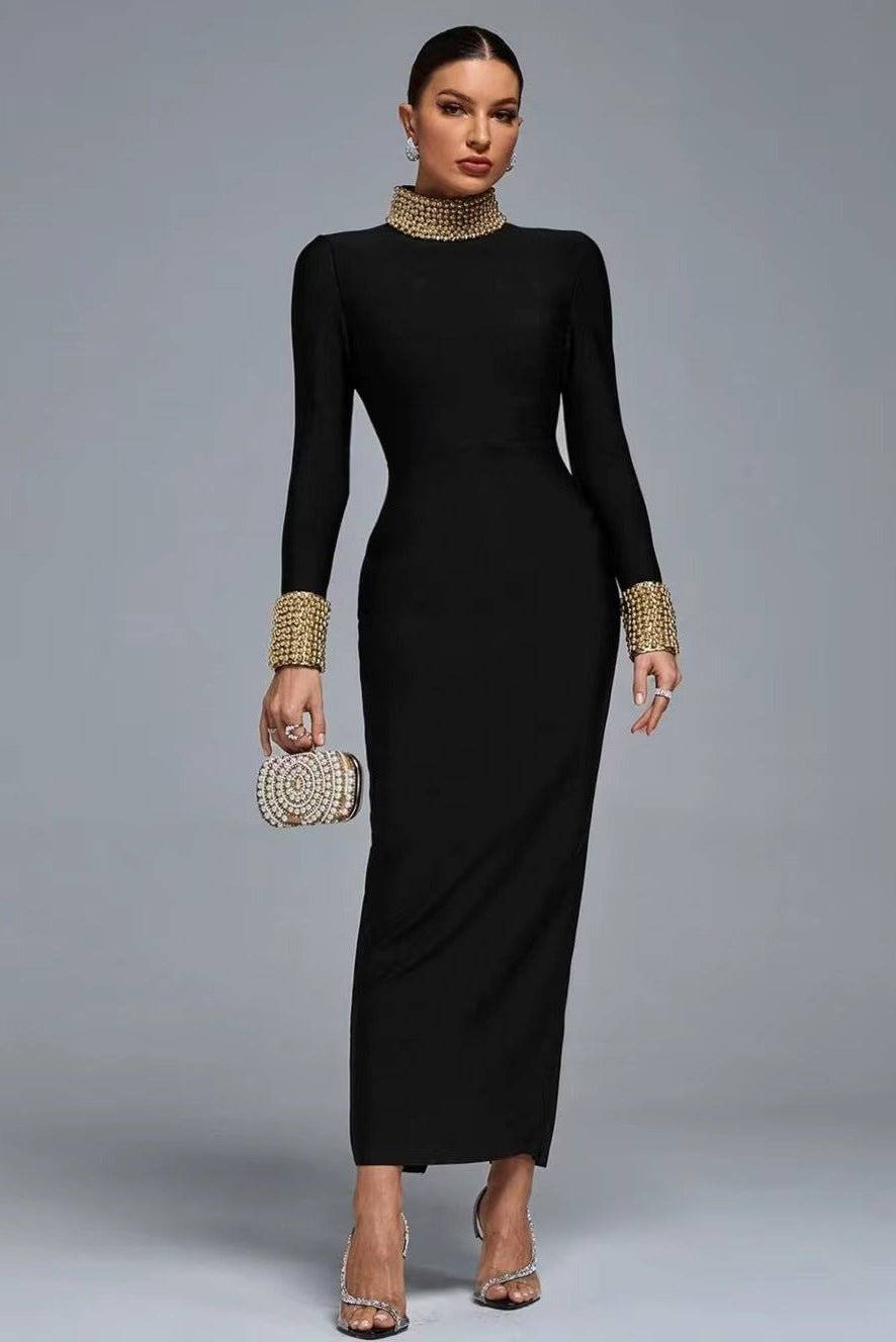 Valencia Beaded Backless Gown by Luxe Lane | from Luxe Lane | SKU:  | Barcode:  | Options: black S | Valencia Beaded Backless Gown