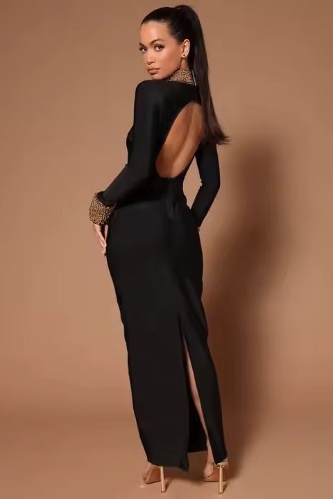 Valencia Beaded Backless Gown by Luxe Lane | from Luxe Lane | SKU:  | Barcode:  | Options: black S | Valencia Beaded Backless Gown