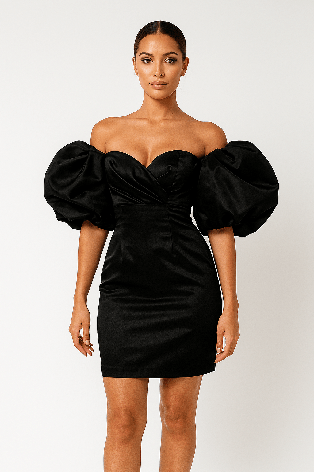 Valencia Hubble - Bubble Sleeve Midi Dress by Luxe Lane | from Luxe Lane | SKU:  | Barcode:  | Options: Black XS | Valencia Hubble - Bubble Sleeve Midi Dress